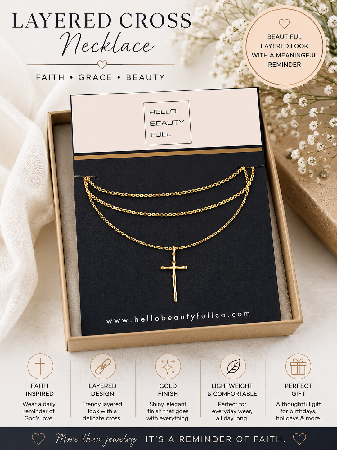 HBF Hammered Cross Necklace
