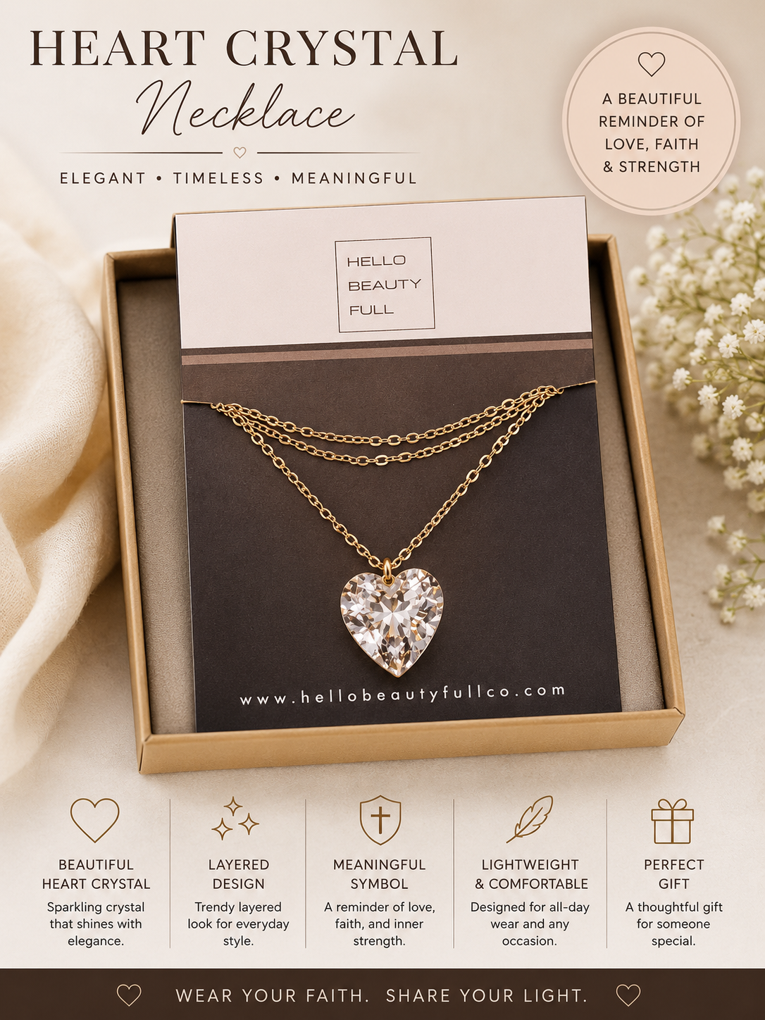 HBF Necklace Gold Hammered Heart