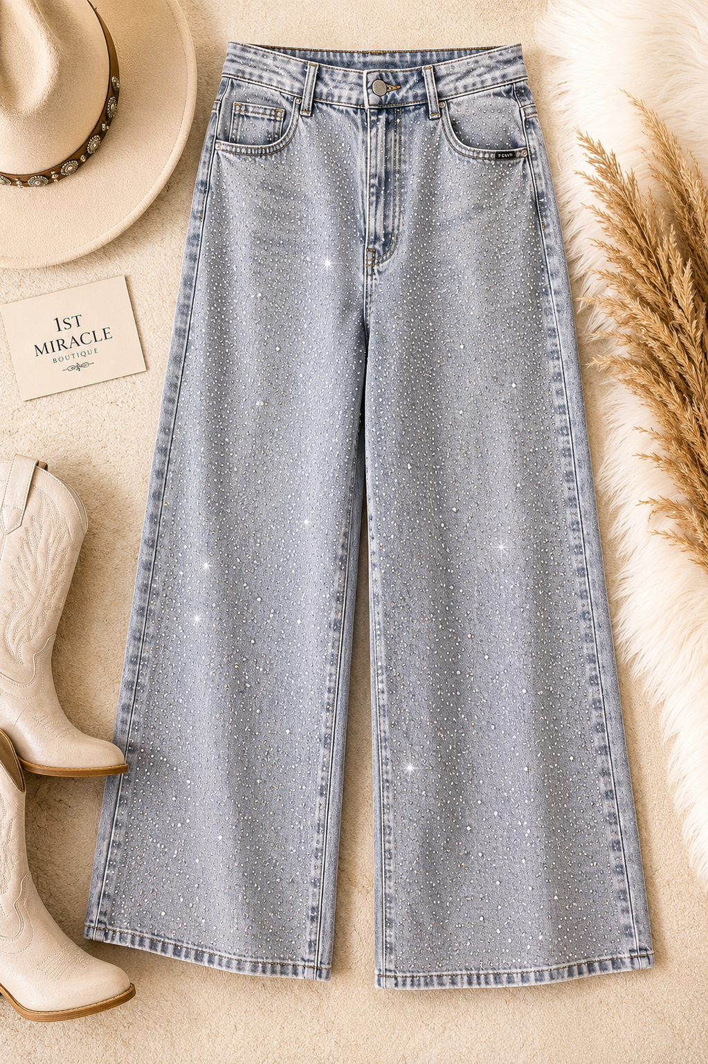 ES9018LT - Wide Leg Rhinestone Jean
