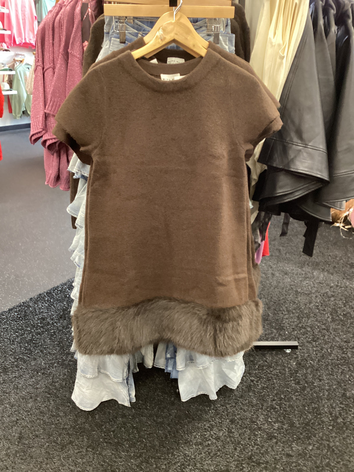 D7417 Faux Fur Mini Dress