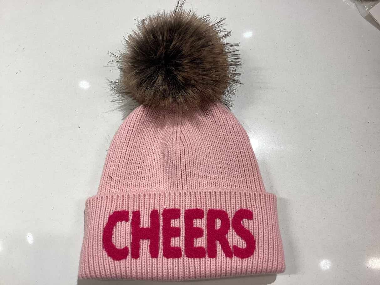 H-806 Pink Cheers Knit Pom Hat