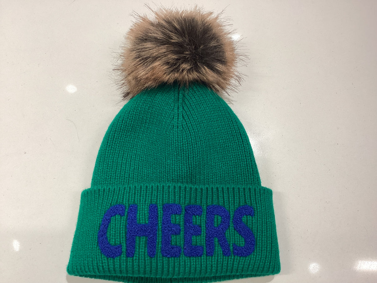 H-804 Green Cheers Knit Pom Hat