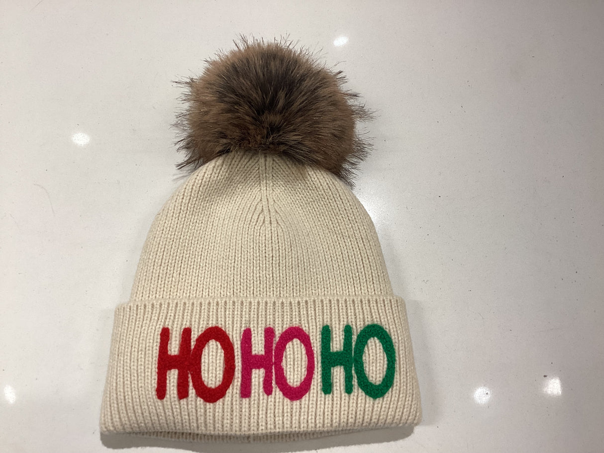 H-802 Beige Ho Ho Knit Pom Hat