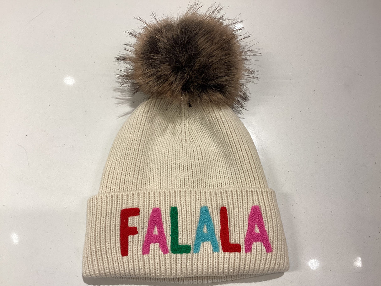 H-803 Beige Fa La La knit Pom Hat