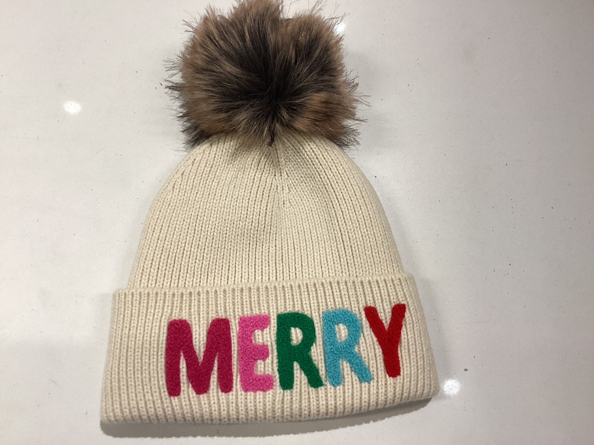 H-800 Beige Merry Pom Hat