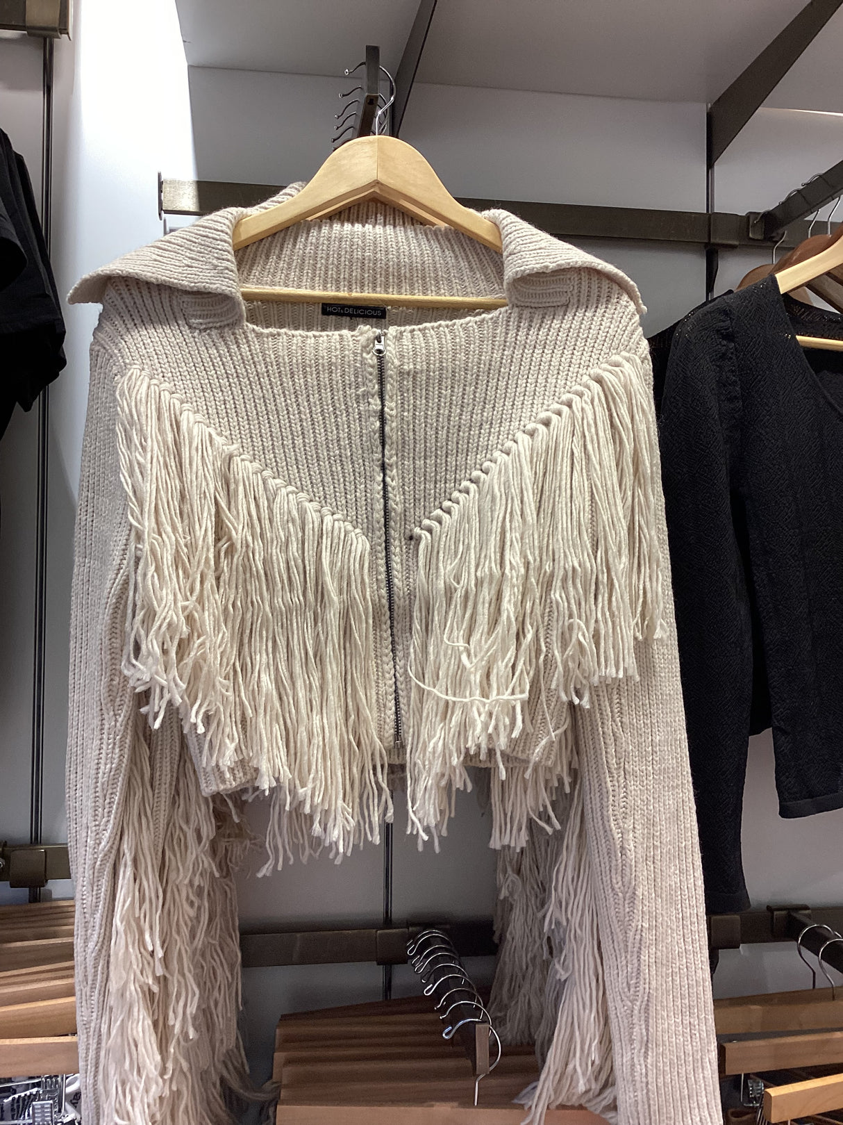 HT8708 Beige Fringe Sweater