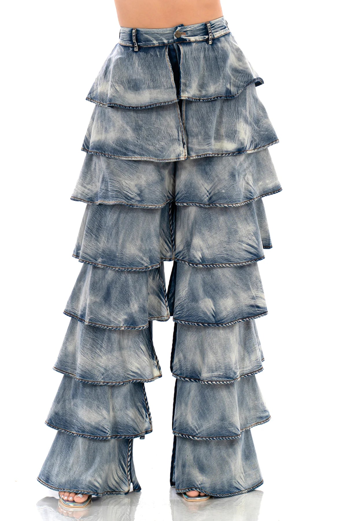 HM2901 Blue Acid Highwasted Tiered Pants