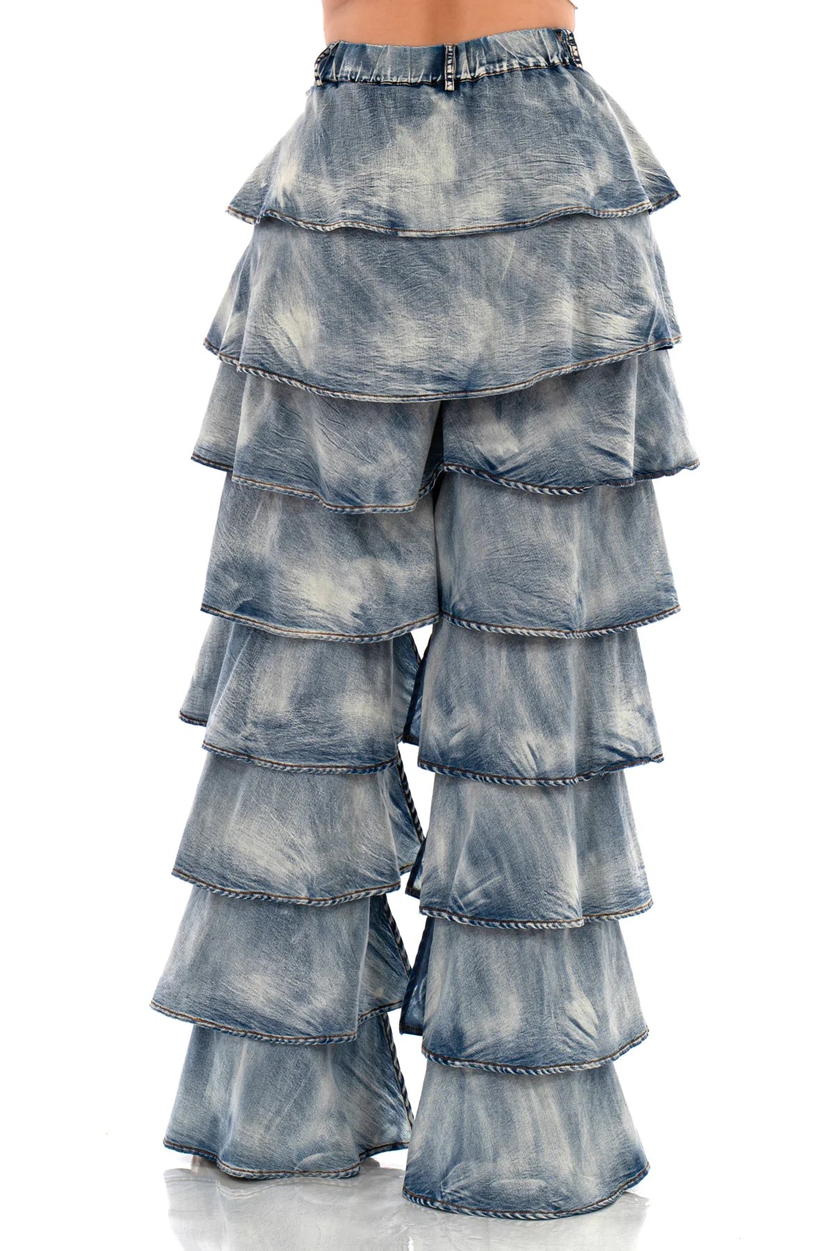 HM2901 Blue Acid Highwasted Tiered Pants