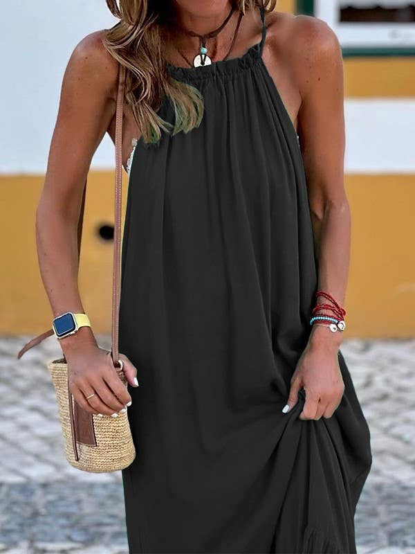 Solid halter sleeveless maxi dress