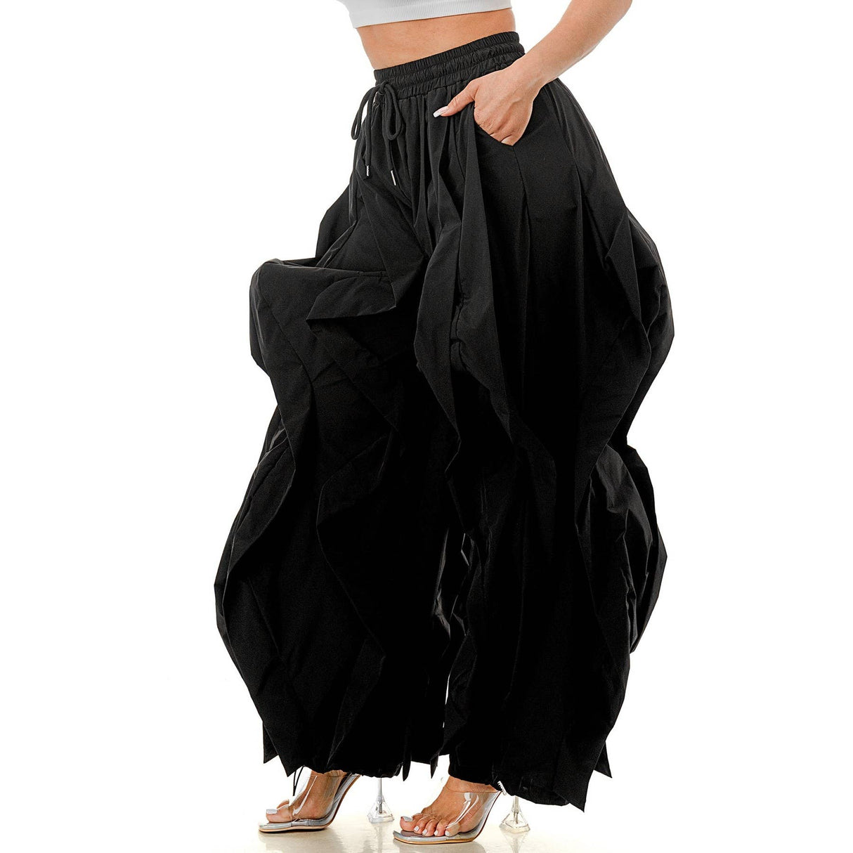 Oversized Wide Leg Ruffle Jogger Pants