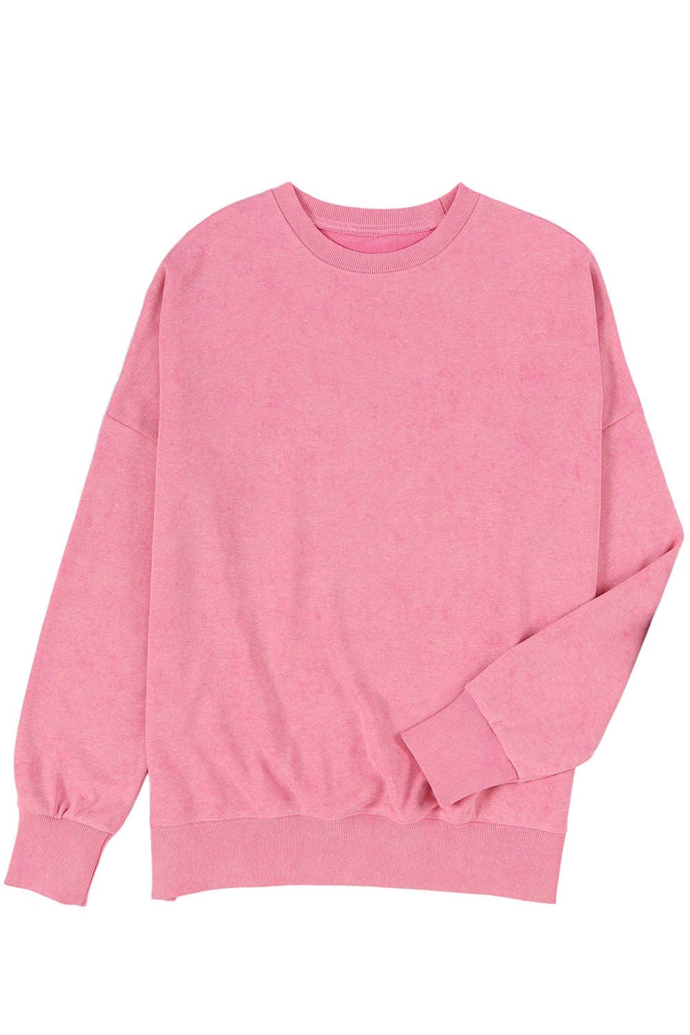 Pink Drop Shoulder Ribbed Trim Oversized Sweatshirt: Pink / M / 75%Polyester+25%Cotton