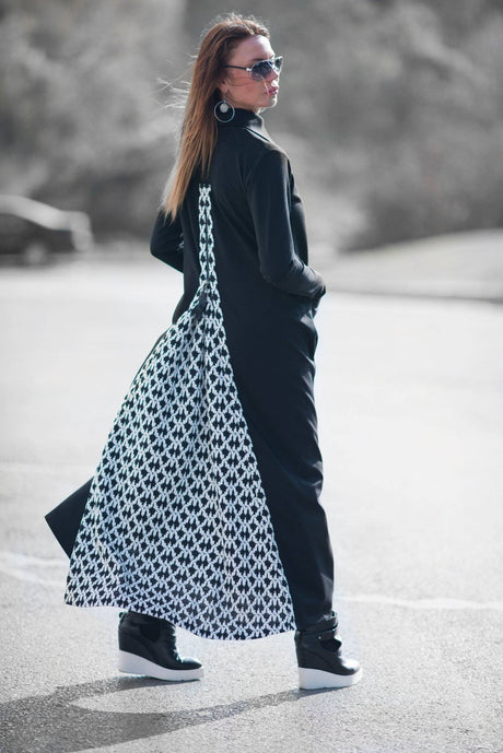Black Long Plaid Winter Dress ROSA