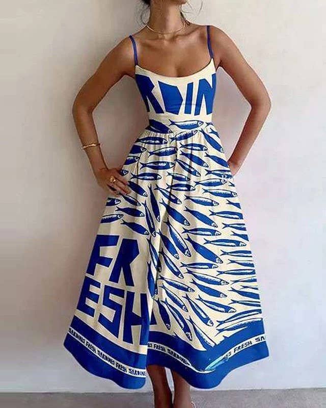 Summer Fashion Prnt Sexy Style Slip Long Dress
