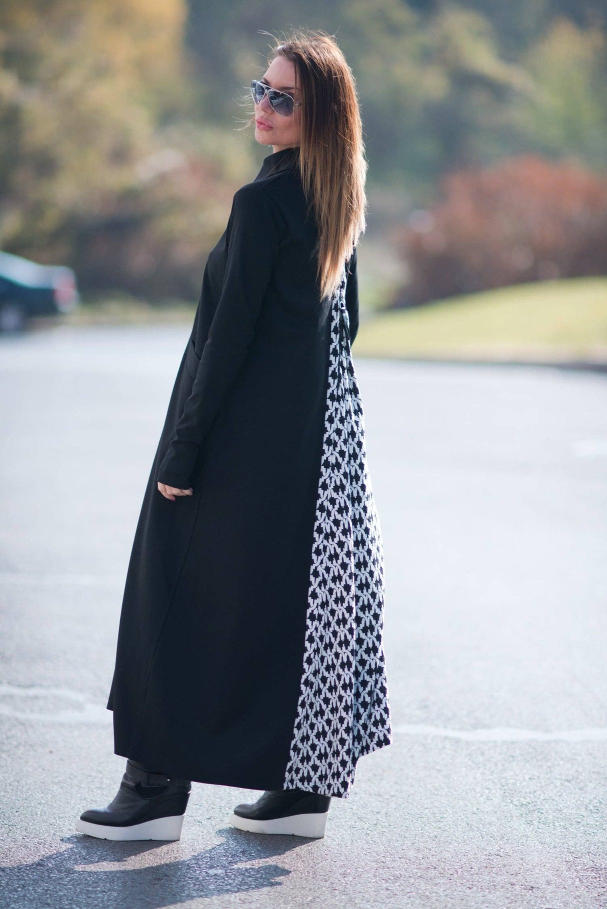 Black Long Plaid Winter Dress ROSA