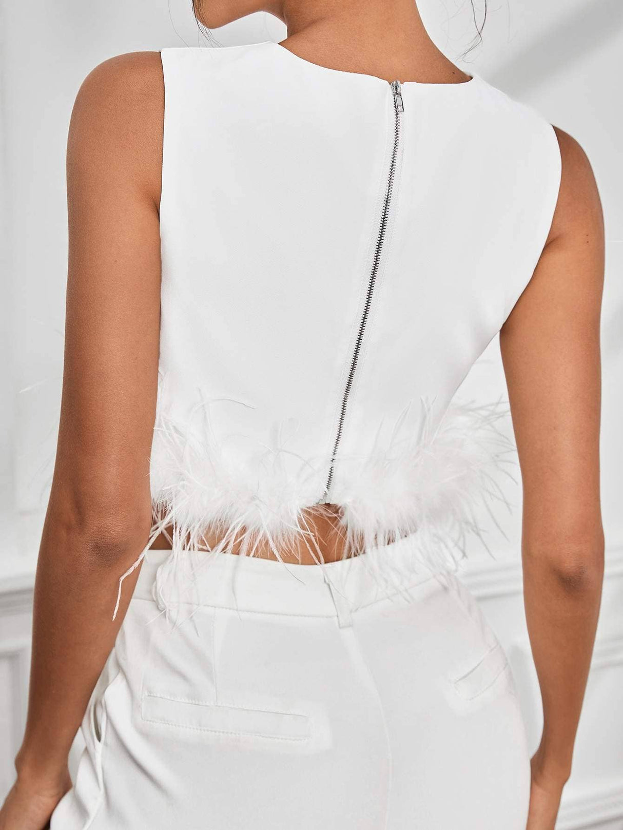 Fuzzy trim tank top