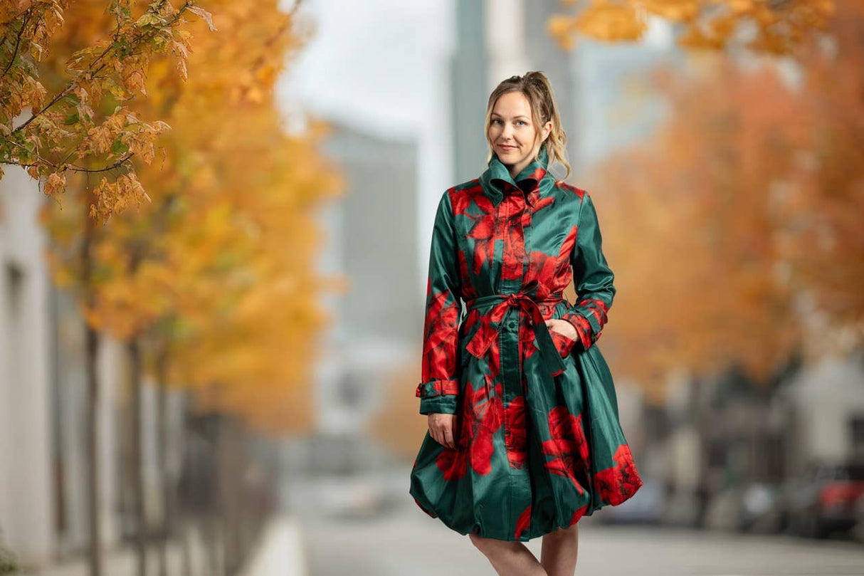 Printed Dupioni Bubble Coat Dress Fully Lined Zipper - 11665