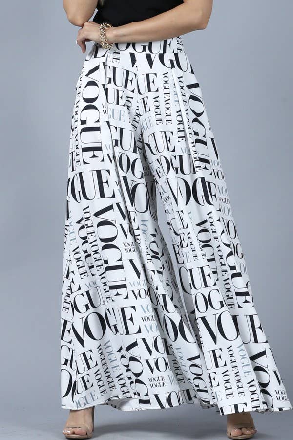 P919-2467WH-Vogue White print palazzo pants
