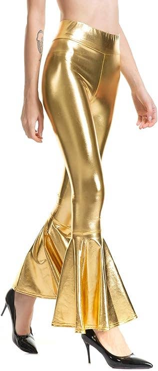 BLACK FAUX LEATHER LEGGINGS FLARING BELL BOTTOMS