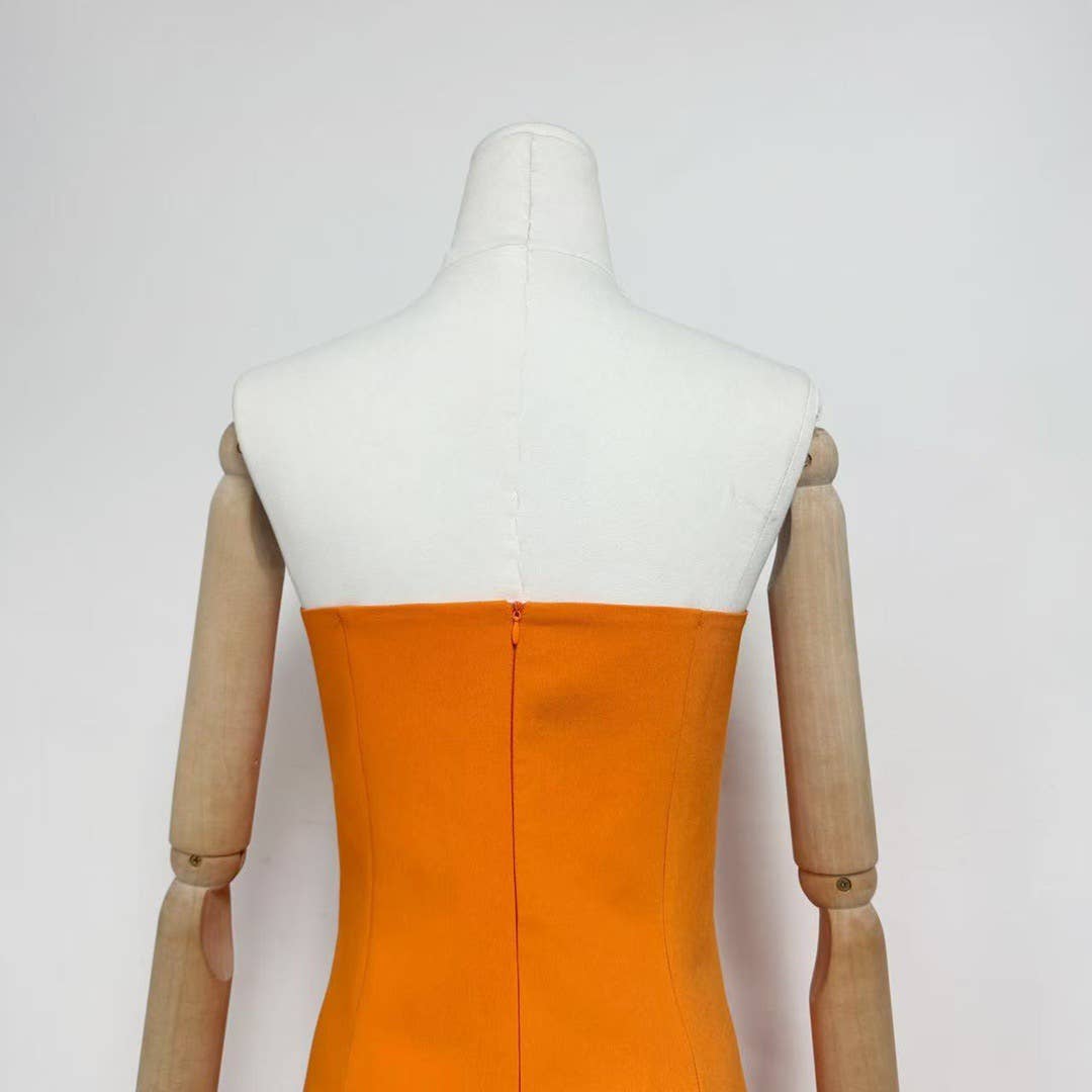 47Y Yellow Retro Tube Top Dress with 3D Floral Embroidery