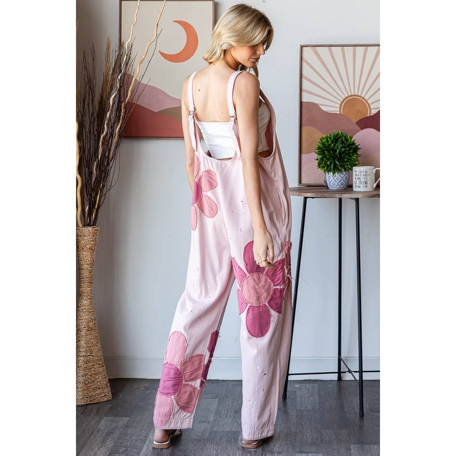WASHED BIG FLOWER PATCHWORK OVERALL