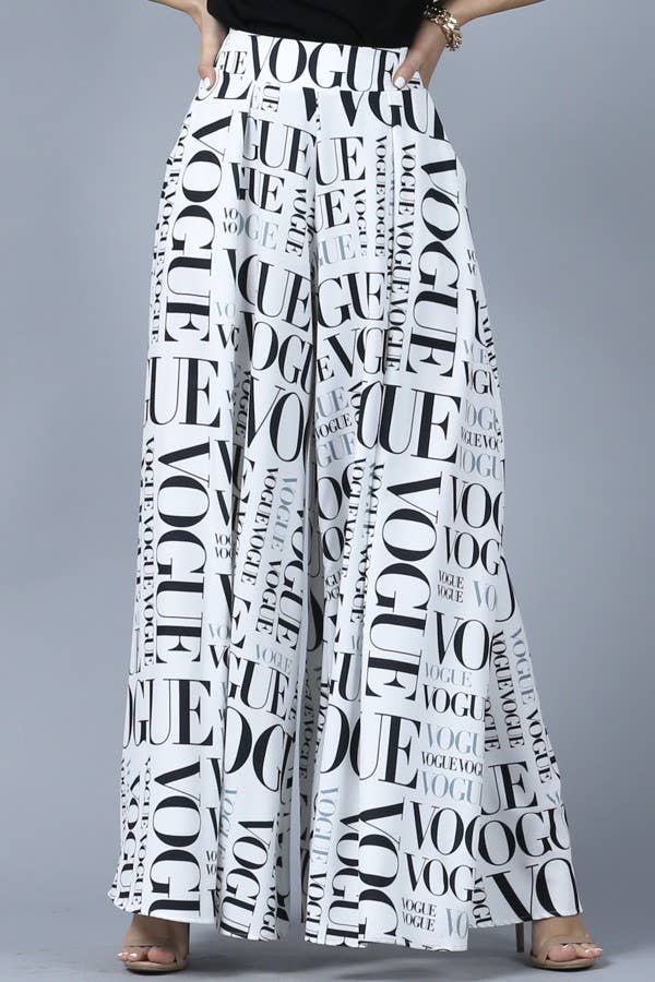 P919-2467WH-Vogue White print palazzo pants
