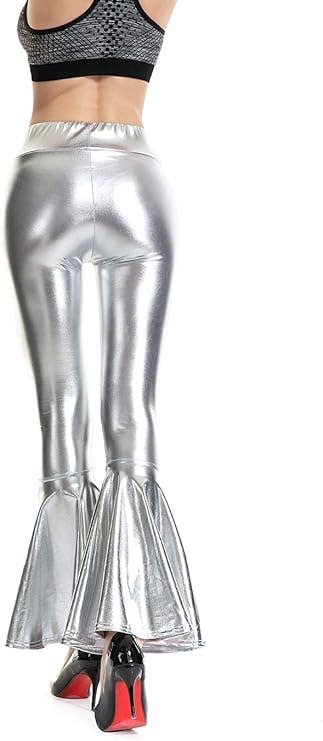 BLACK FAUX LEATHER LEGGINGS FLARING BELL BOTTOMS
