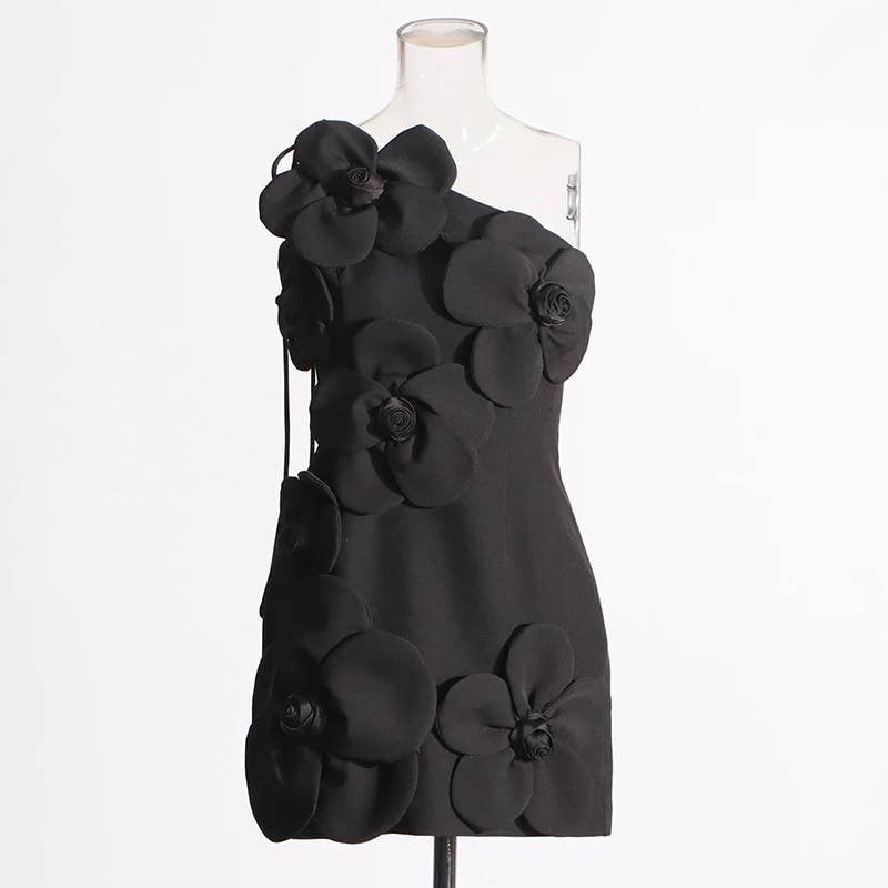 DR575Y Elegant 3D Floral Tube Top Short Summer Dress