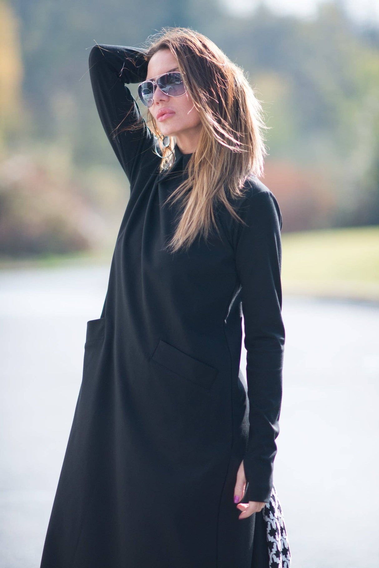 Black Long Plaid Winter Dress ROSA