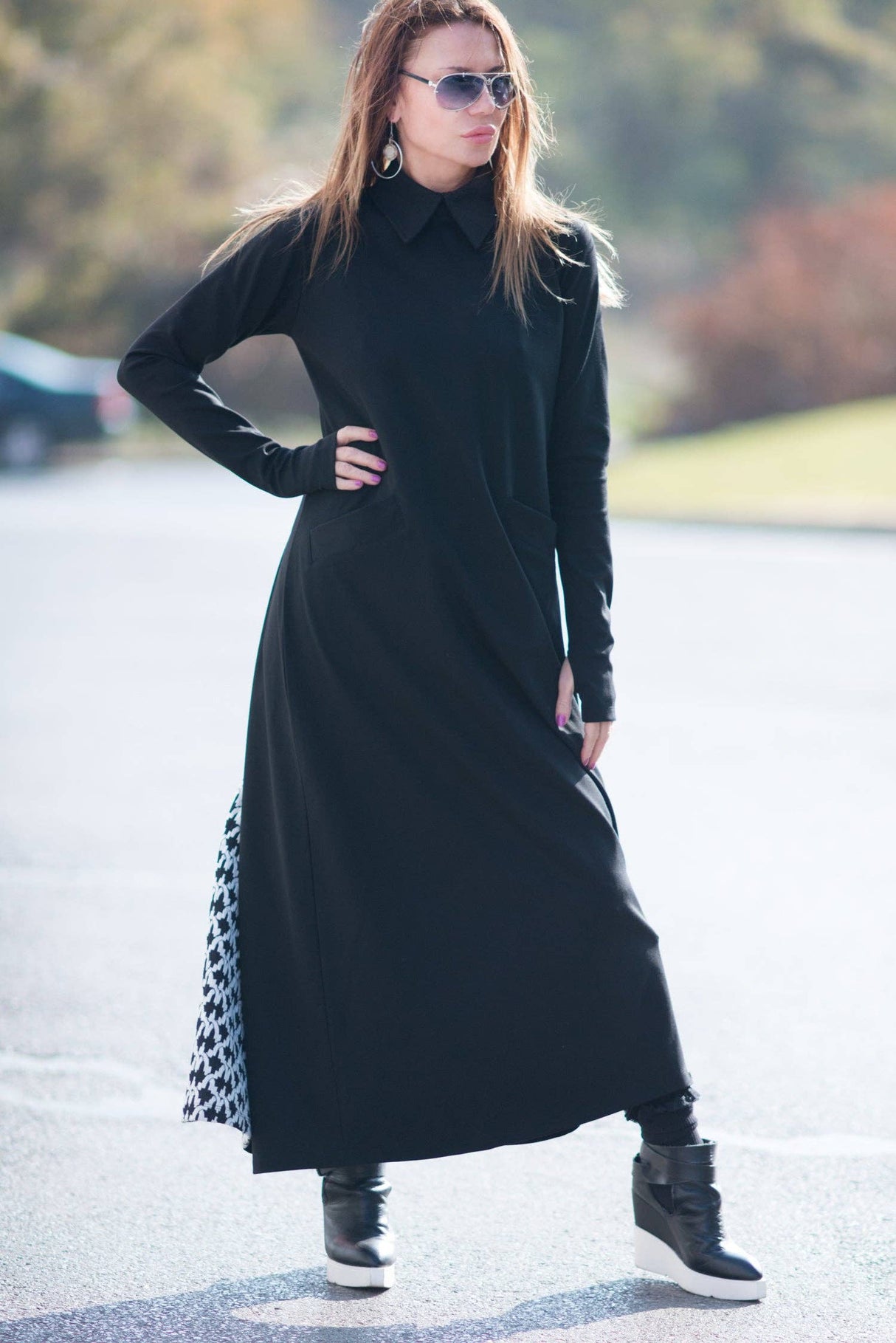 Black Long Plaid Winter Dress ROSA