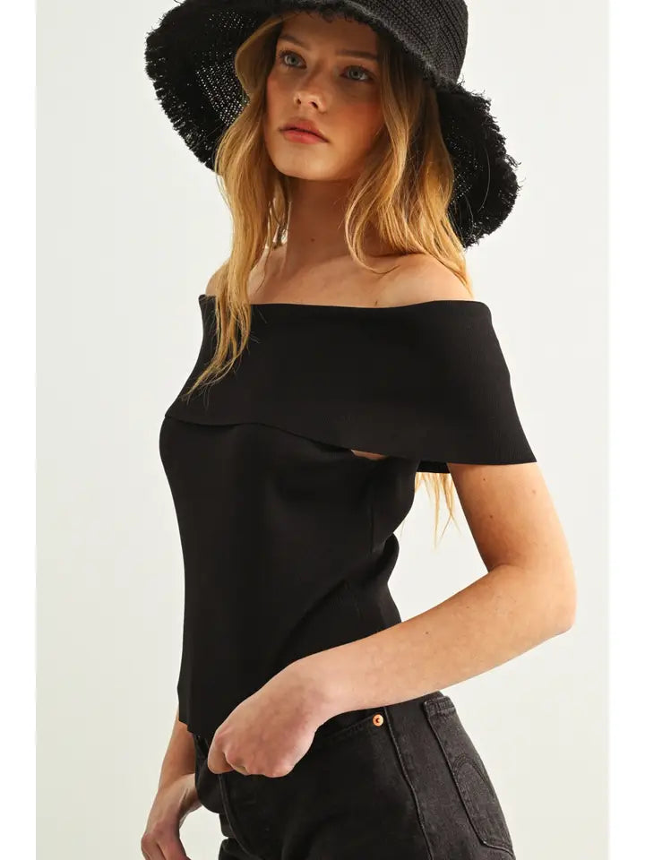 ET6331 Off Shoulder Ribbed Knitted Top