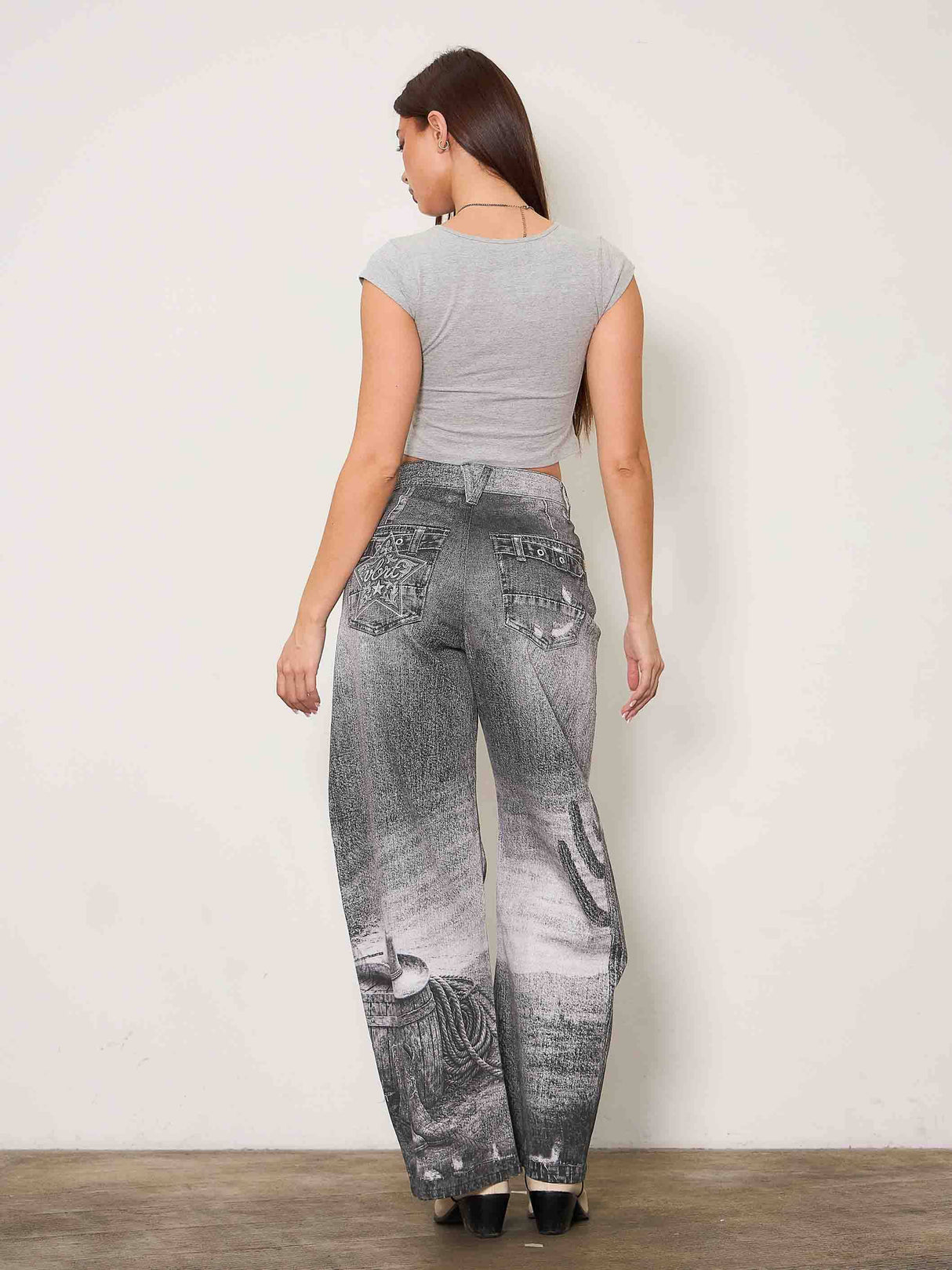 Western Black Horse Digital Printed Baggy Jeans