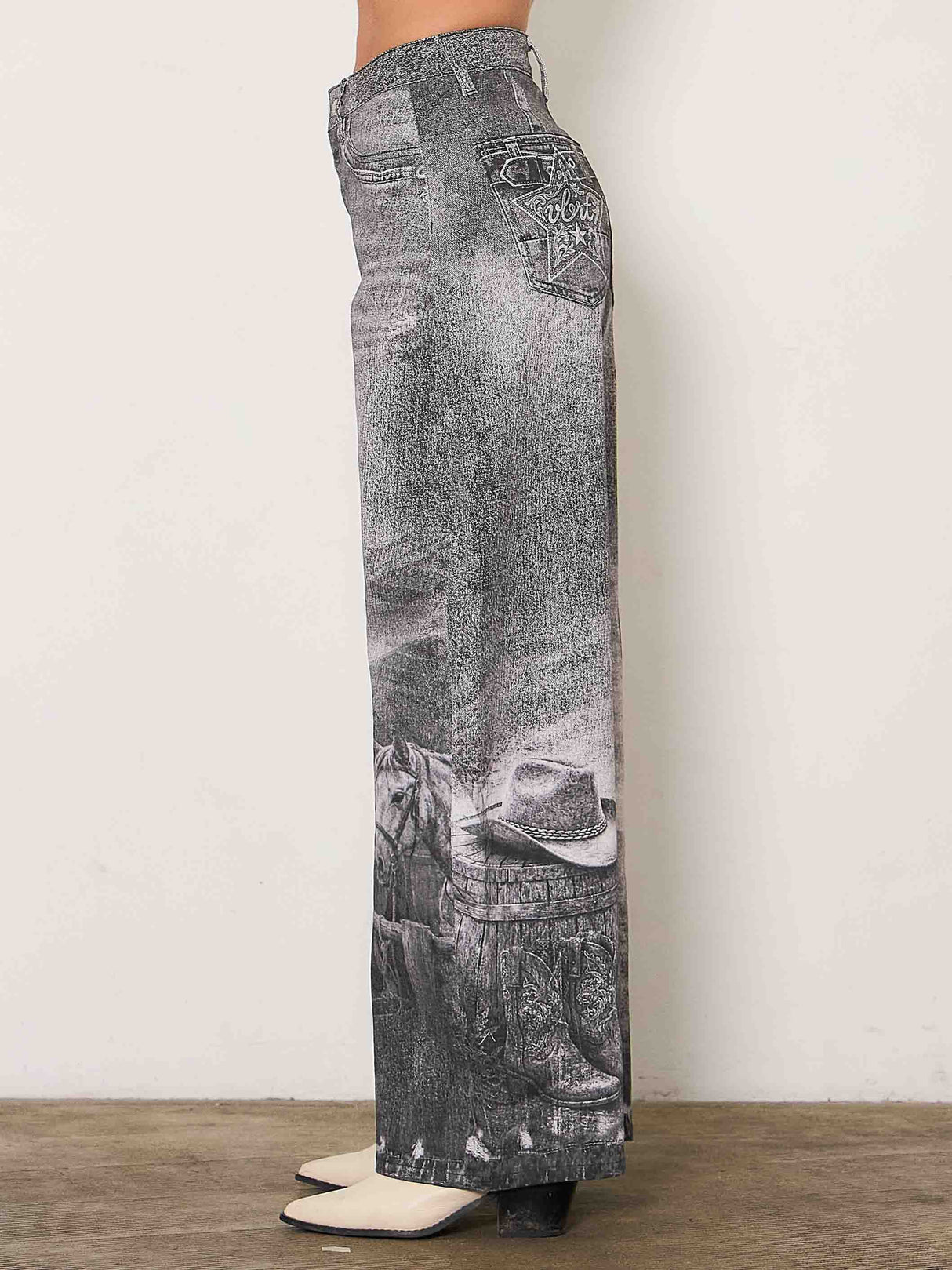 Western Black Horse Digital Printed Baggy Jeans