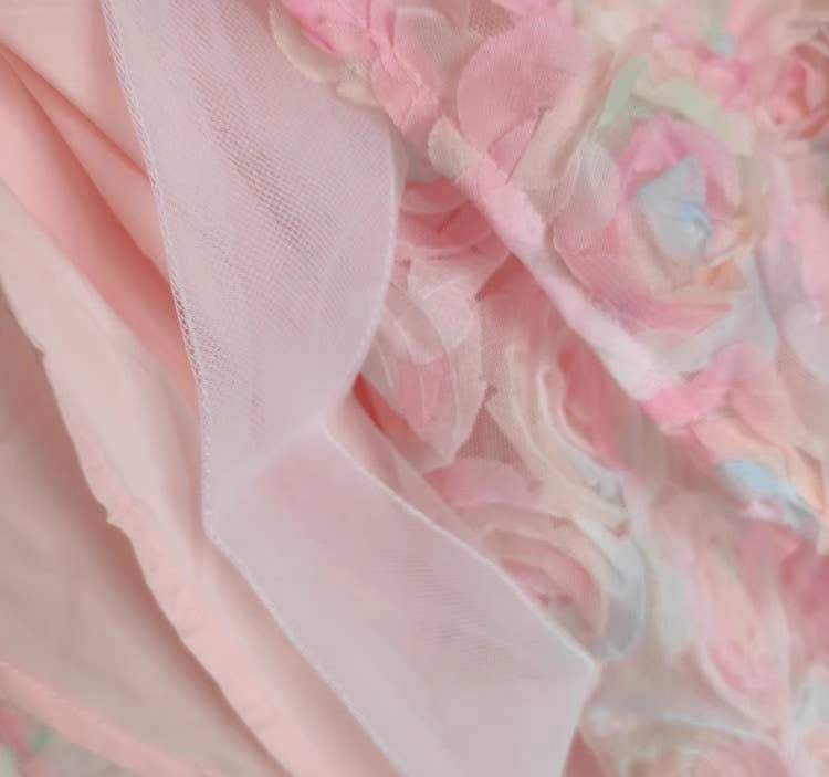 DR508 3D Rose Lace Pink Off-shoulder Holiday Suspender Dress