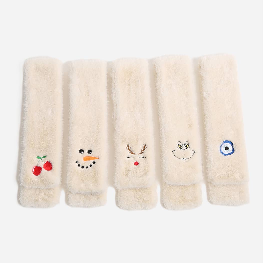 REINDEER Faux Fur Embroidered Pull Through Scarf
