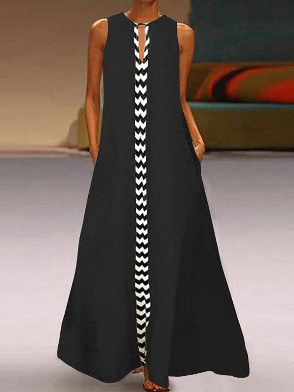 Loose Printed Split-Joint Sleeveless Maxi Dress