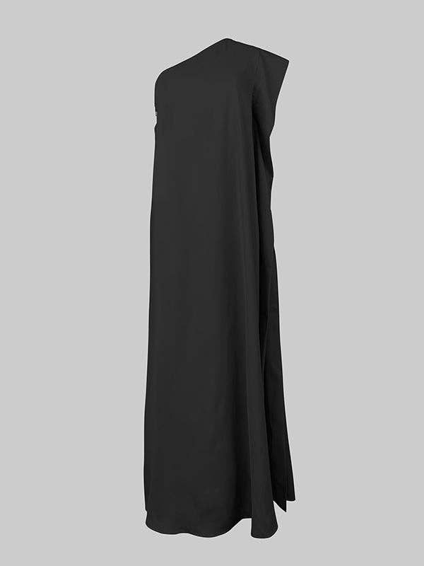 Loose Asym Solid Split One-Shoulder Maxi