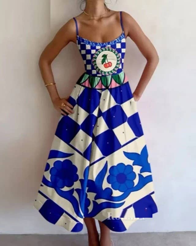 Summer Fashion Prnt Sexy Style Slip Long Dress