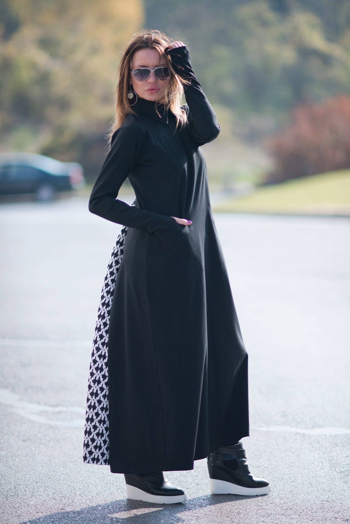 Black Long Plaid Winter Dress ROSA