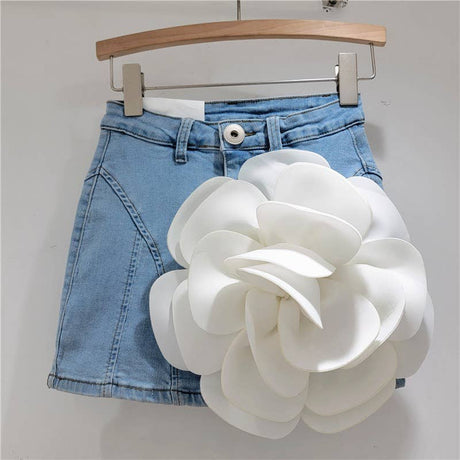 SK057Y Spring and Summer 3D Large Flower Denim Short Skirt
