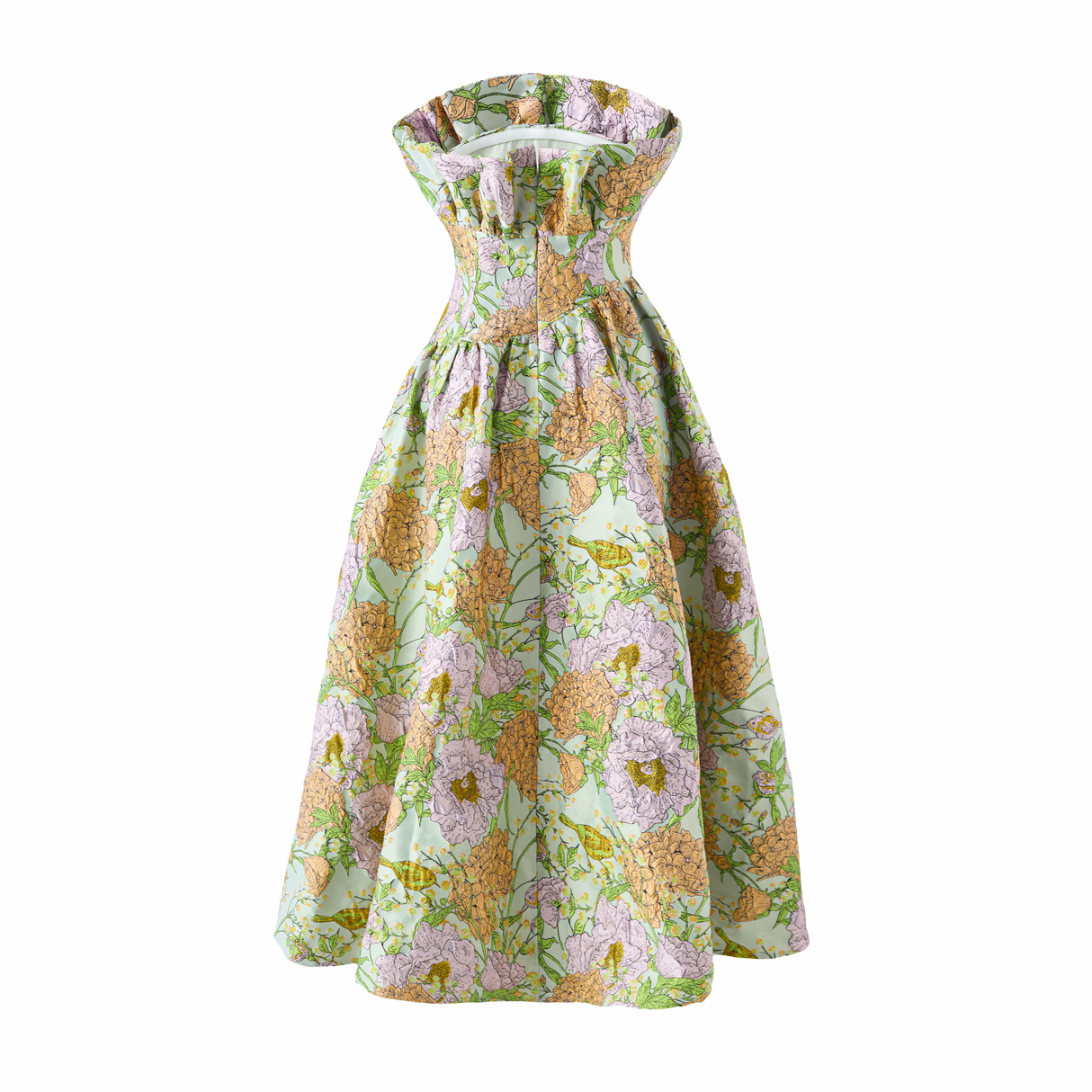 PS15 Pink Floral Jacquard Strapless High-Low Midi Dress