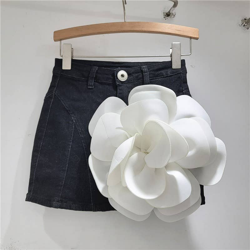 SK057Y Spring and Summer 3D Large Flower Denim Short Skirt