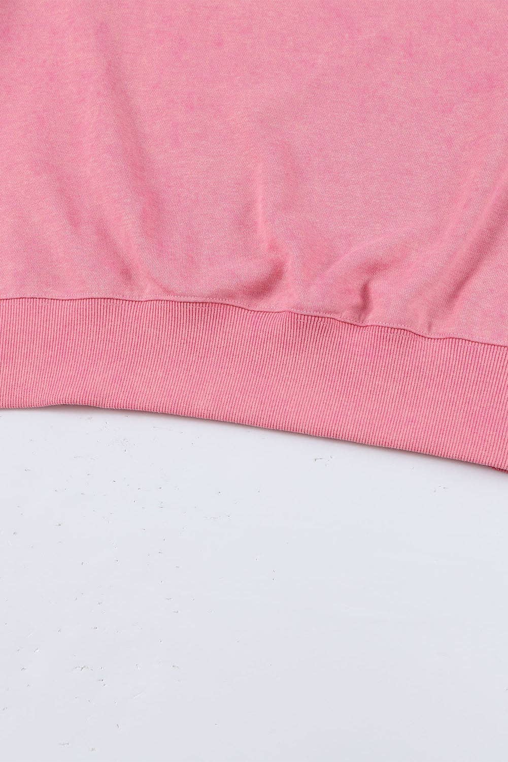 Pink Drop Shoulder Ribbed Trim Oversized Sweatshirt: Pink / M / 75%Polyester+25%Cotton