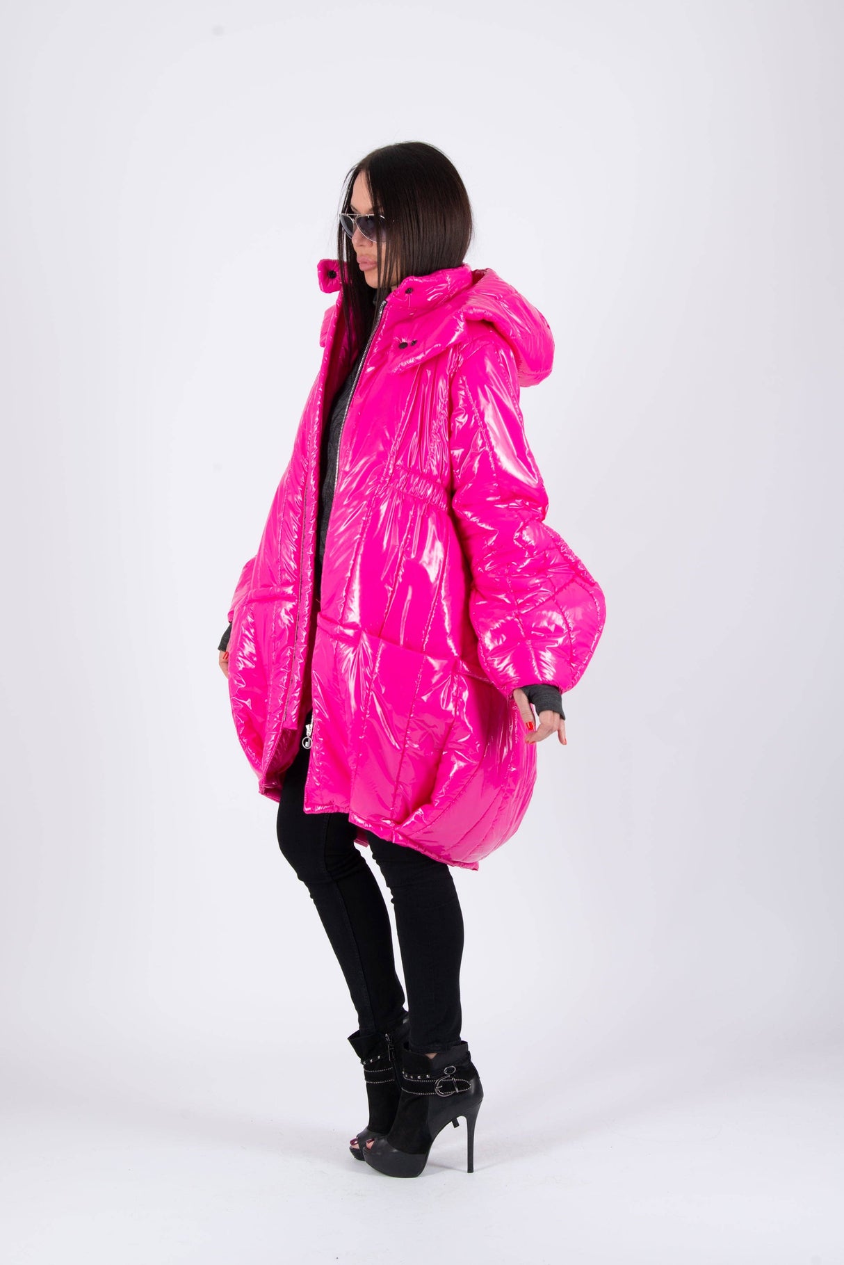 Hot Pink Women Loose Autumn Winter Puffer Coat DONNA