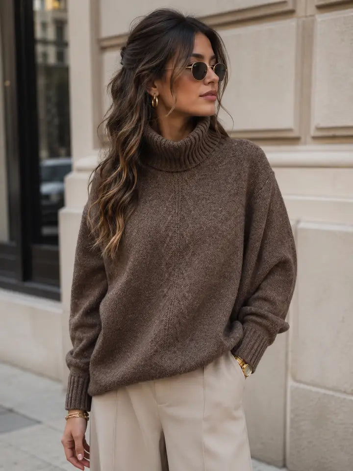 TC-006 Oversized Textured Turtleneck Sweater