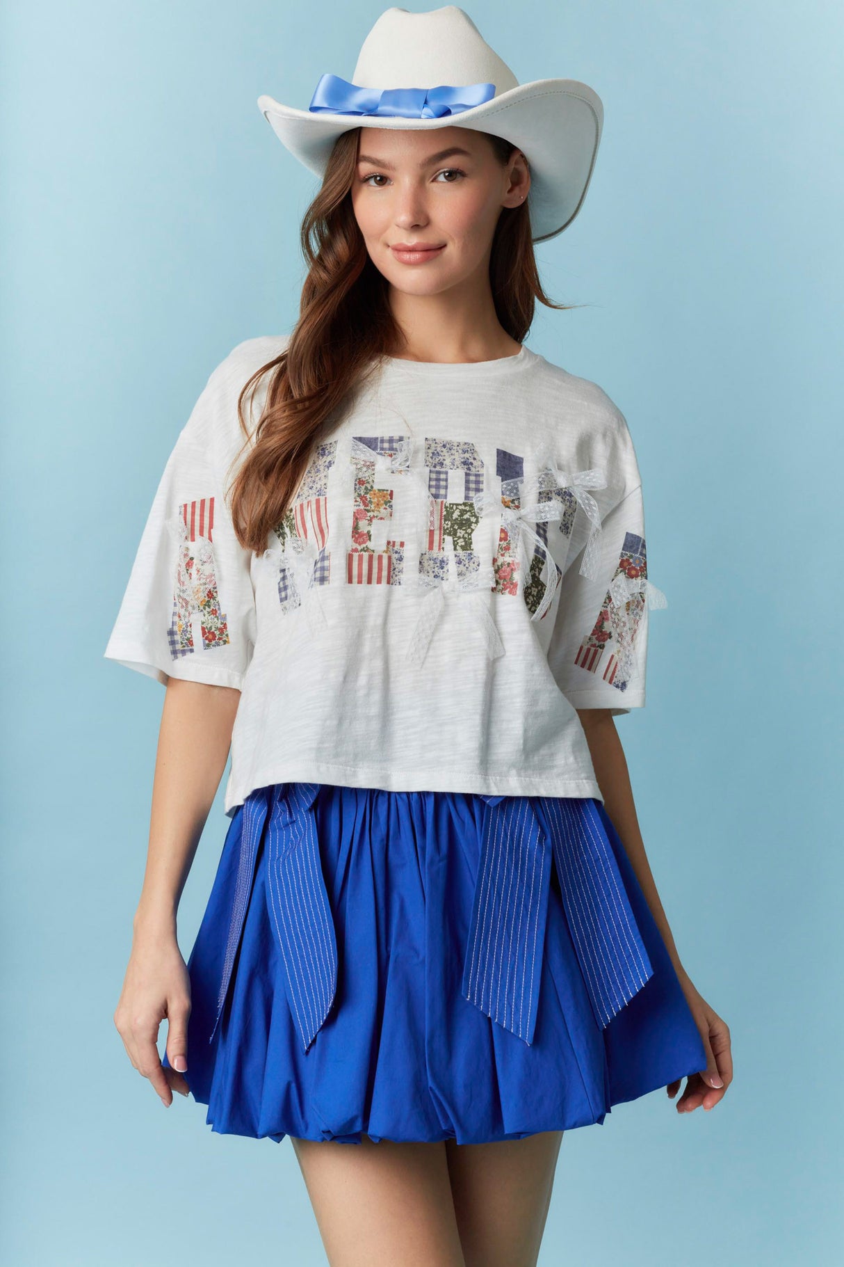 IKT39703-03 "AMERICA" LACE BOW SLUB TEE