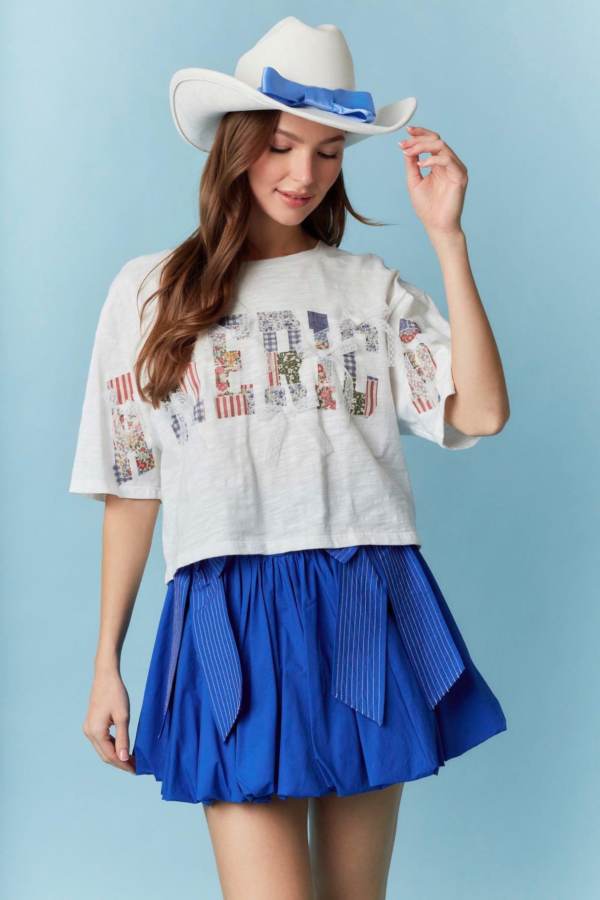 IKT39703-03 "AMERICA" LACE BOW SLUB TEE