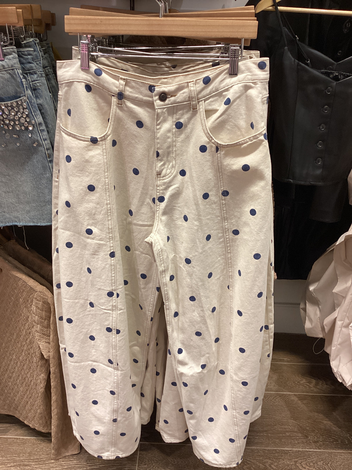 IP200313-01 Polka Dot Wide Denim Pants