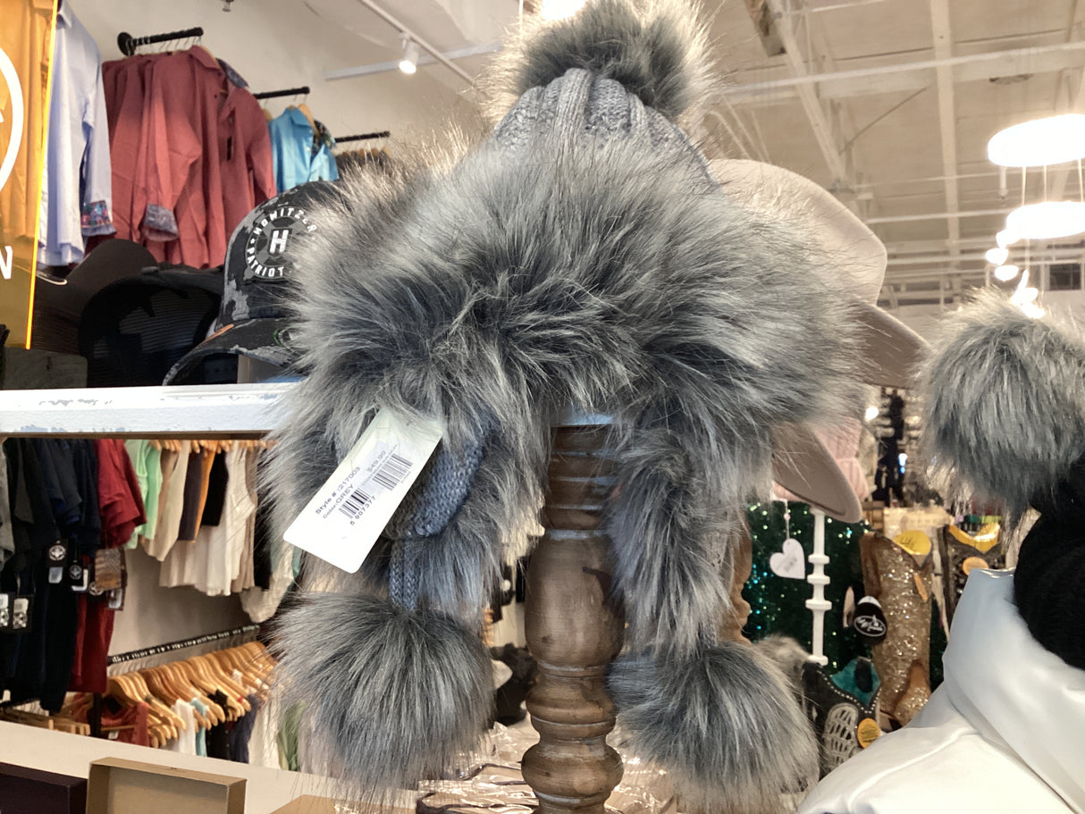 217003 BAJKA style hat with faux fur(grey)