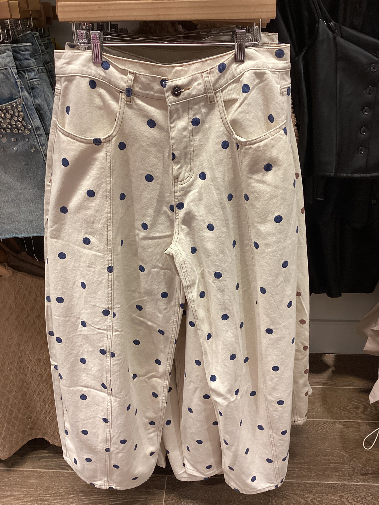 IP200313-02 Polka Dot Wide Denim Pants