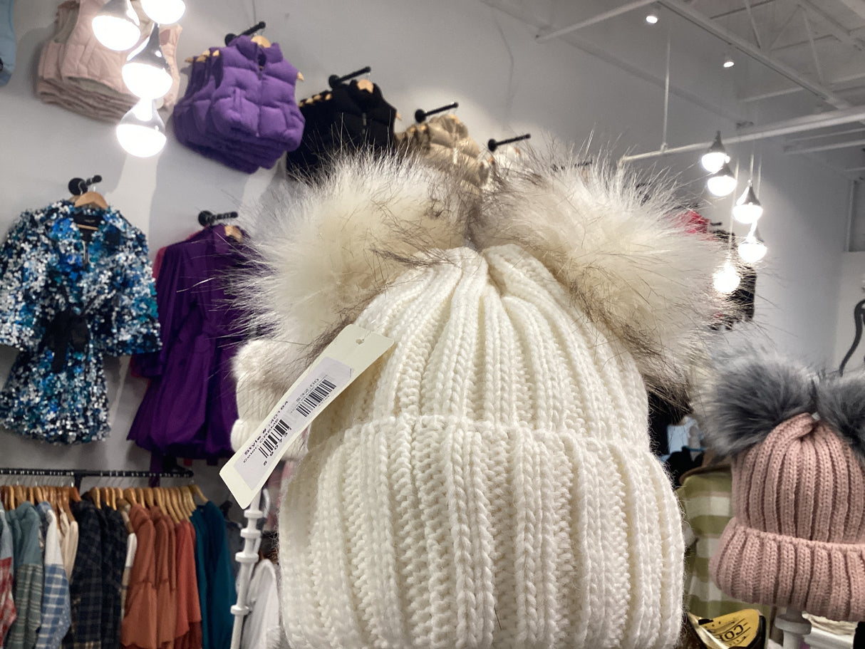 40184 BEANIE (creme) creme dual faux fur pom